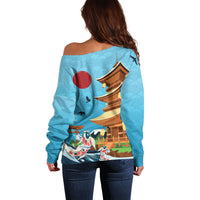 Japan Land Of The Rising Sun Off Shoulder Sweater Japanese Pagoda Koi Fish
