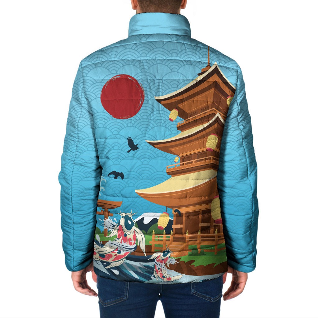 Japan Land Of The Rising Sun Padded Jacket Japanese Pagoda Koi Fish