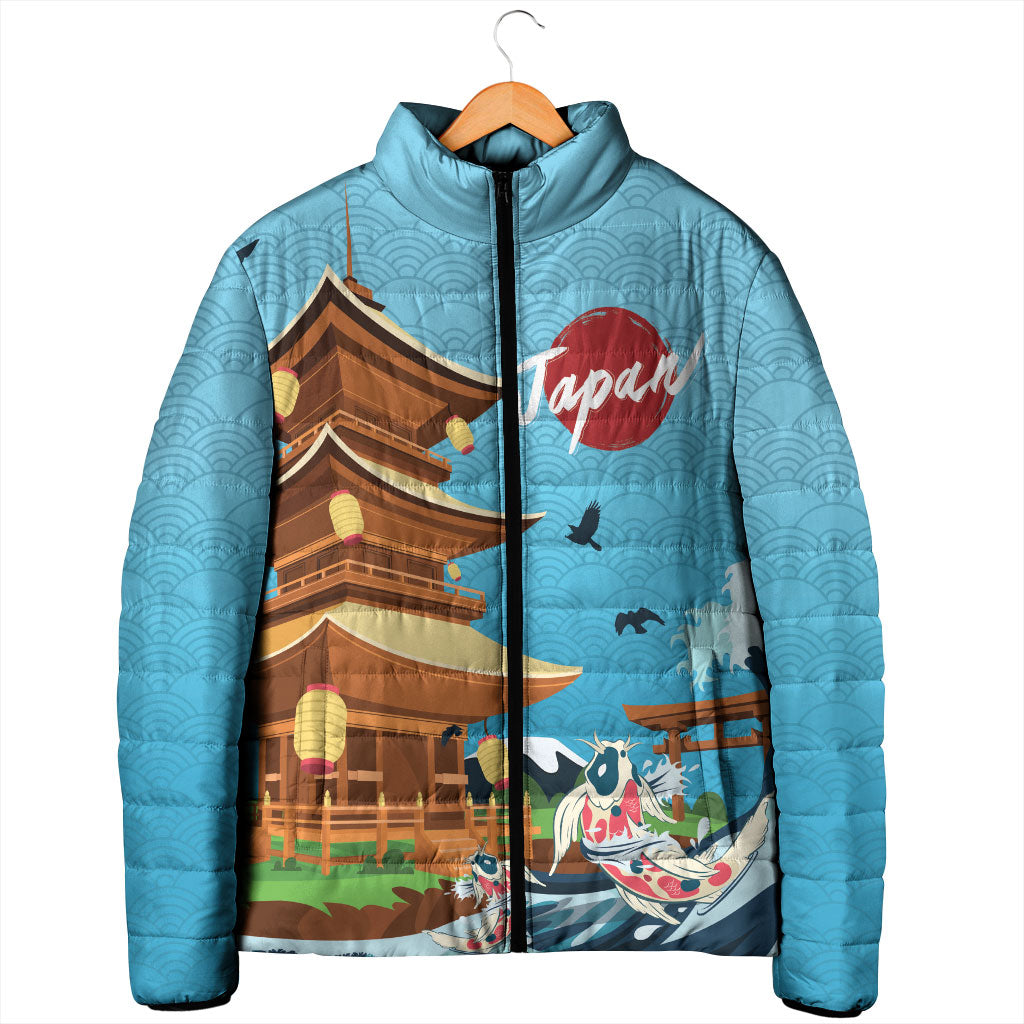 Japan Land Of The Rising Sun Padded Jacket Japanese Pagoda Koi Fish
