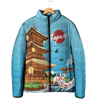 Japan Land Of The Rising Sun Padded Jacket Japanese Pagoda Koi Fish
