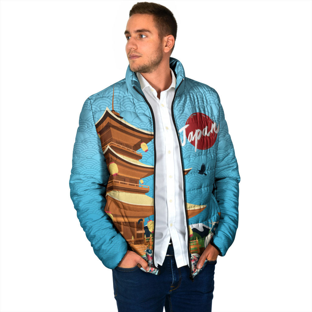 Japan Land Of The Rising Sun Padded Jacket Japanese Pagoda Koi Fish