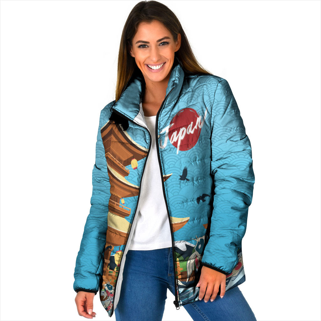 Japan Land Of The Rising Sun Padded Jacket Japanese Pagoda Koi Fish