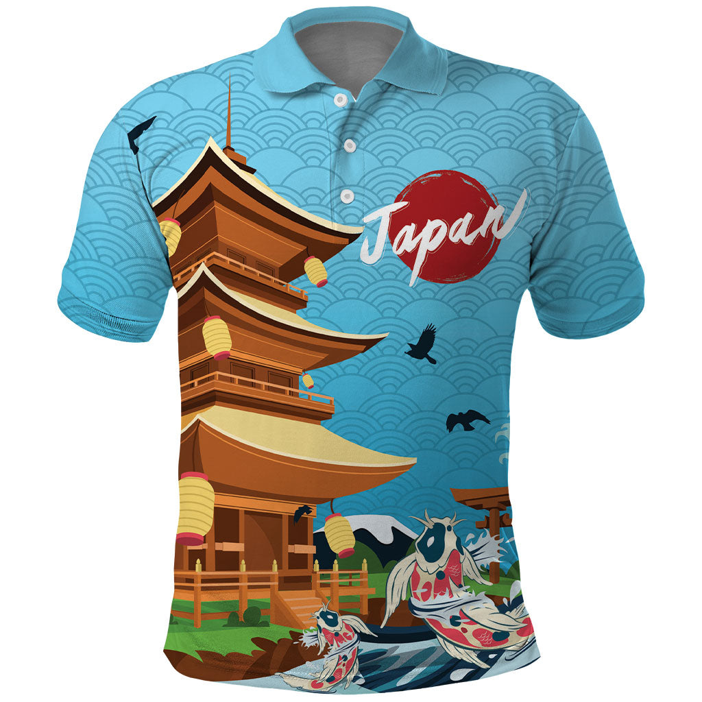Japan Land Of The Rising Sun Polo Shirt Japanese Pagoda Koi Fish