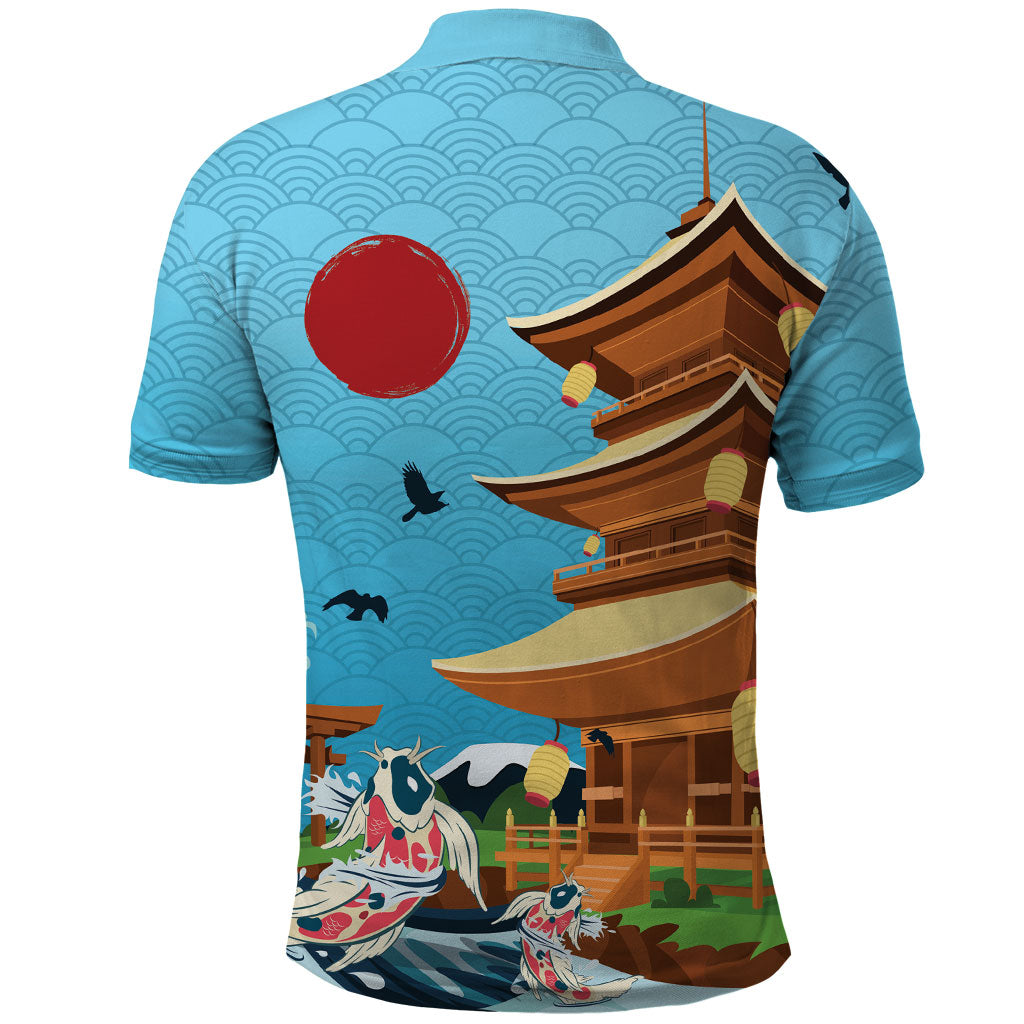 Japan Land Of The Rising Sun Polo Shirt Japanese Pagoda Koi Fish