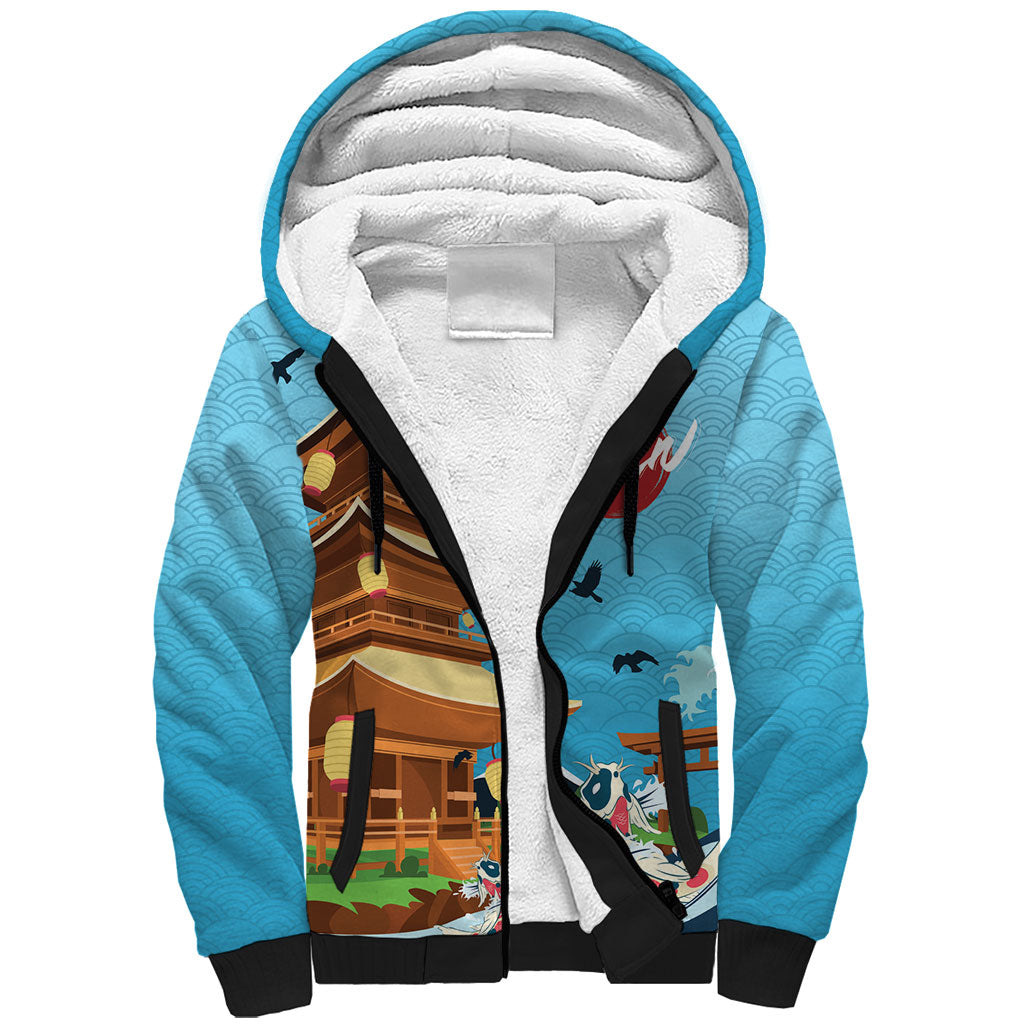 Japan Land Of The Rising Sun Sherpa Hoodie Japanese Pagoda Koi Fish