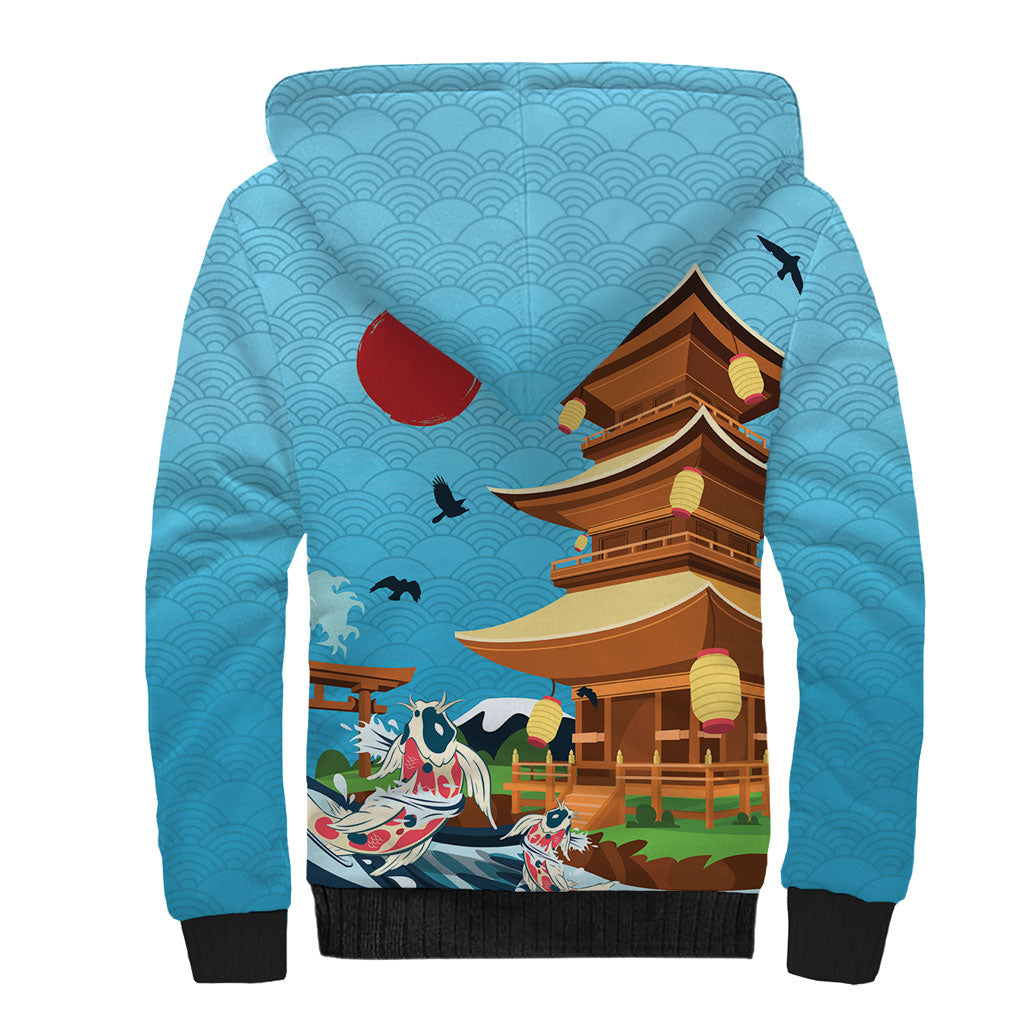 Japan Land Of The Rising Sun Sherpa Hoodie Japanese Pagoda Koi Fish