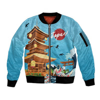 Japan Land Of The Rising Sun Sleeve Zip Bomber Jacket Japanese Pagoda Koi Fish