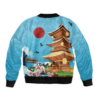 Japan Land Of The Rising Sun Sleeve Zip Bomber Jacket Japanese Pagoda Koi Fish