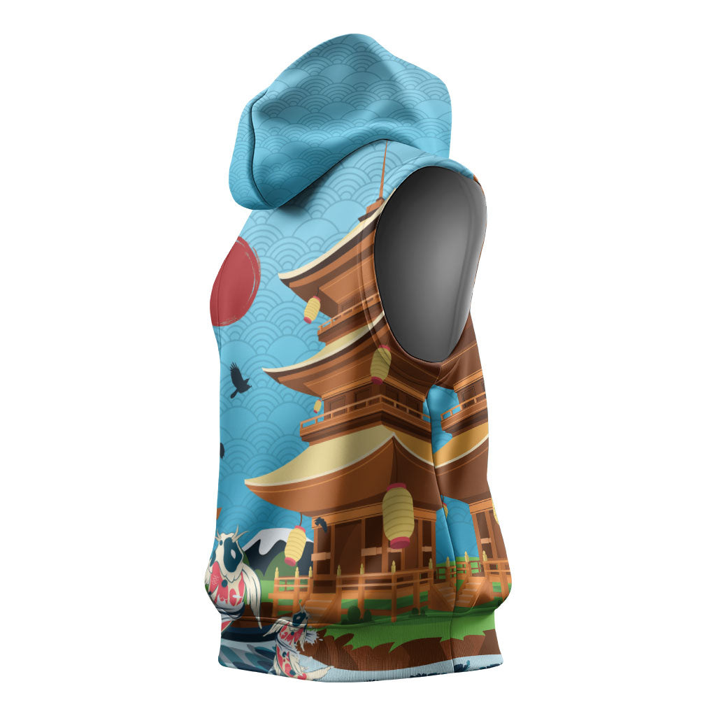 Japan Land Of The Rising Sun Sleeveless Hoodie Japanese Pagoda Koi Fish