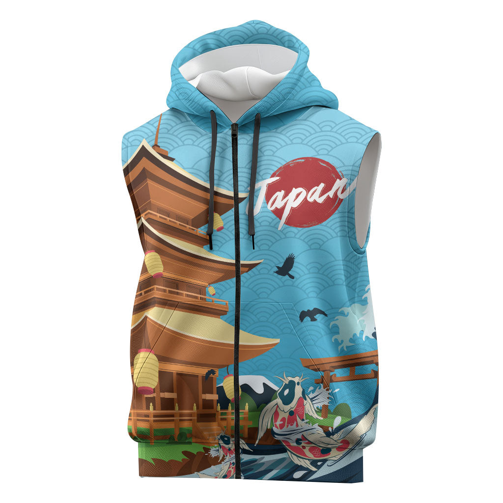 Japan Land Of The Rising Sun Sleeveless Zip Hoodie Japanese Pagoda Koi Fish