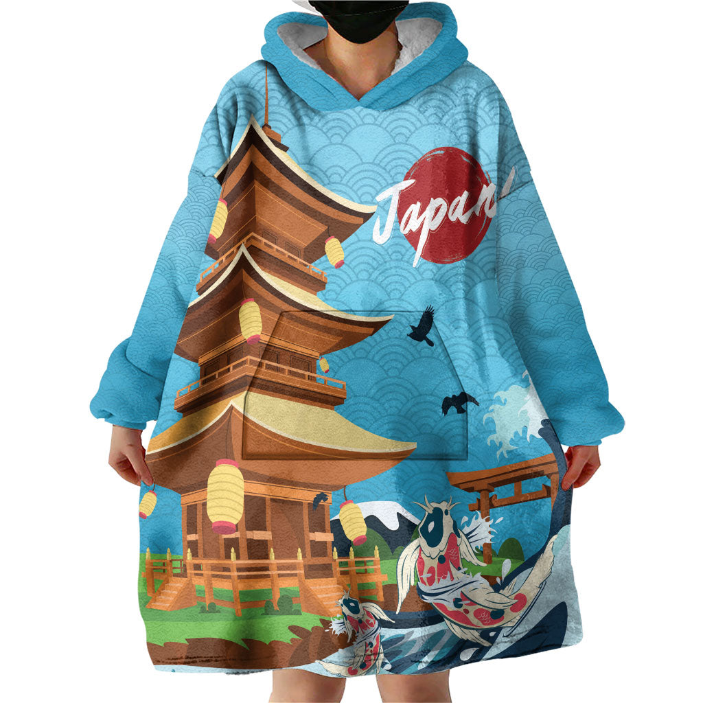 Japan Land Of The Rising Sun Wearable Blanket Hoodie Japanese Pagoda Koi Fish