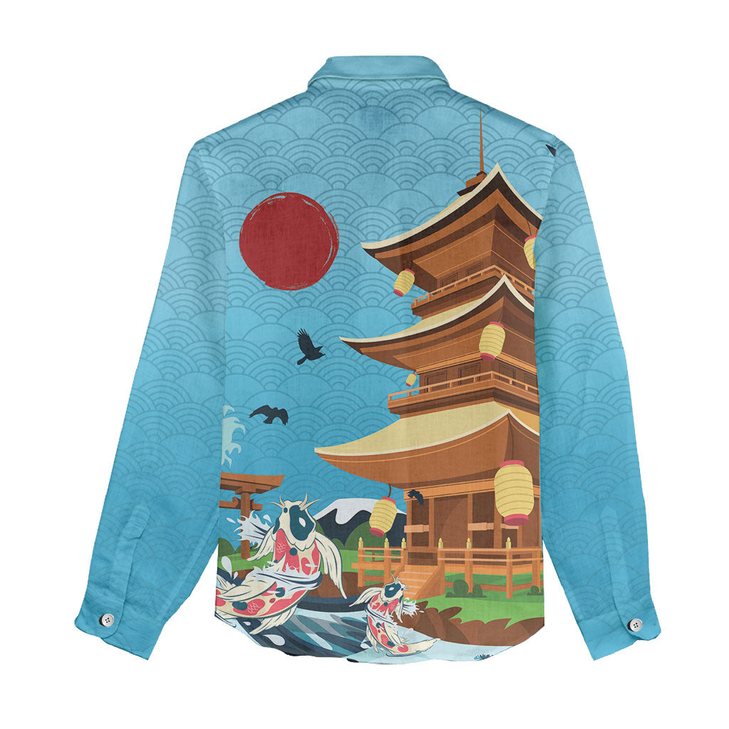 Japan Land Of The Rising Sun Women Casual Shirt Japanese Pagoda Koi Fish