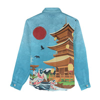Japan Land Of The Rising Sun Women Casual Shirt Japanese Pagoda Koi Fish