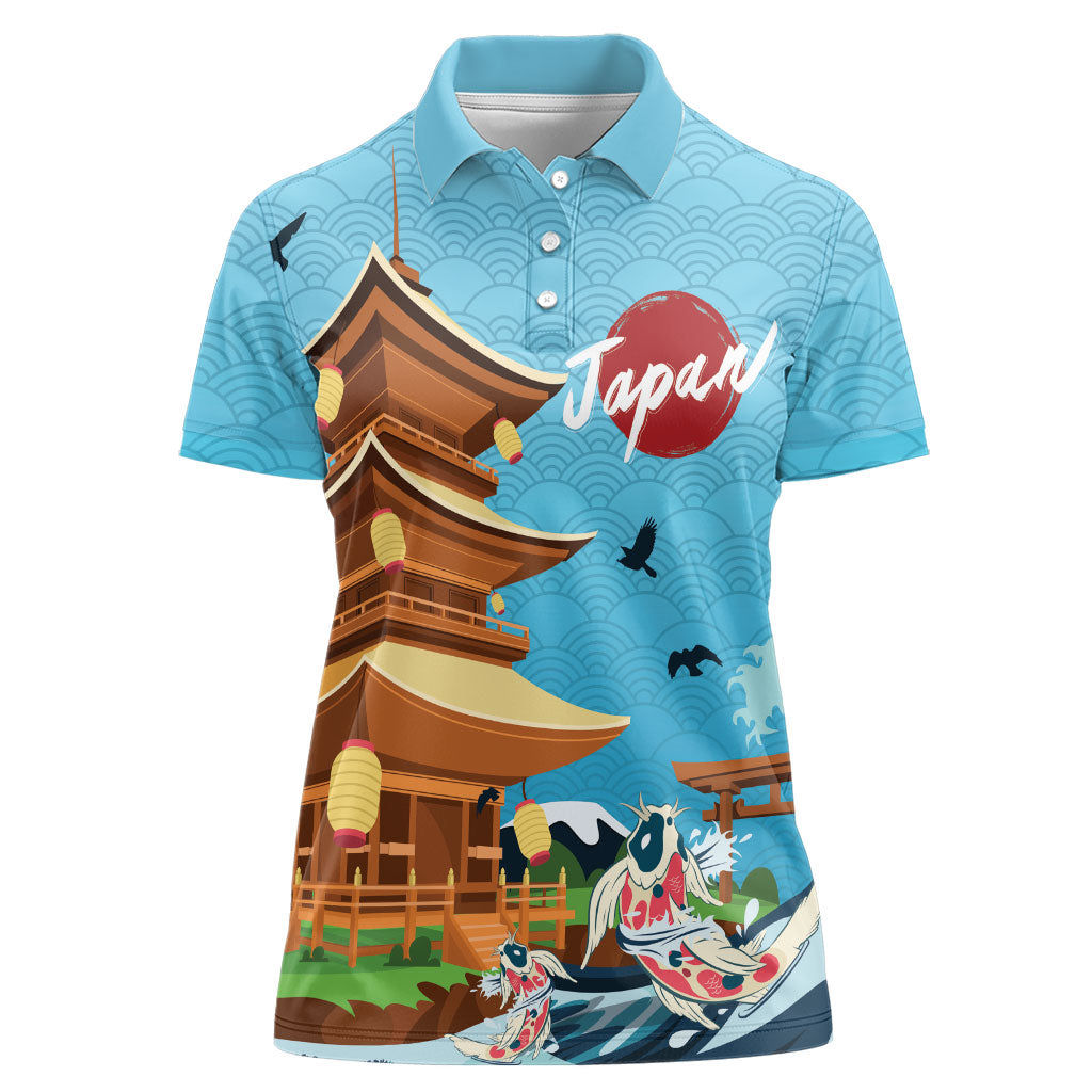 Japan Land Of The Rising Sun Women Polo Shirt Japanese Pagoda Koi Fish