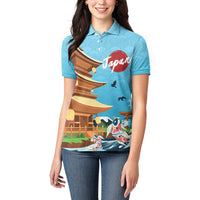 Japan Land Of The Rising Sun Women Polo Shirt Japanese Pagoda Koi Fish
