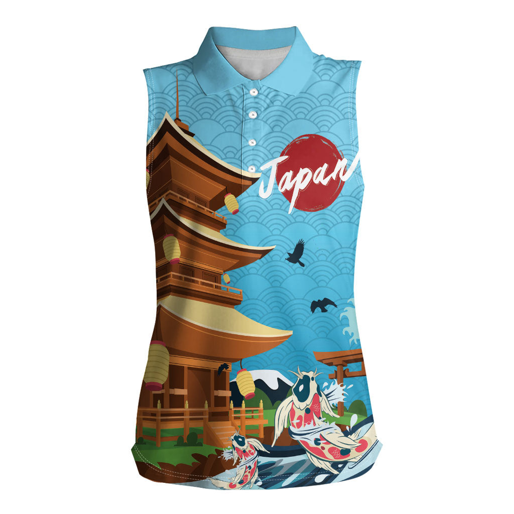 Japan Land Of The Rising Sun Women Sleeveless Polo Shirt Japanese Pagoda Koi Fish