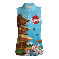 Japan Land Of The Rising Sun Women Sleeveless Polo Shirt Japanese Pagoda Koi Fish