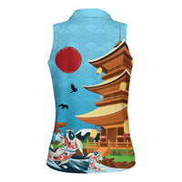 Japan Land Of The Rising Sun Women Sleeveless Polo Shirt Japanese Pagoda Koi Fish