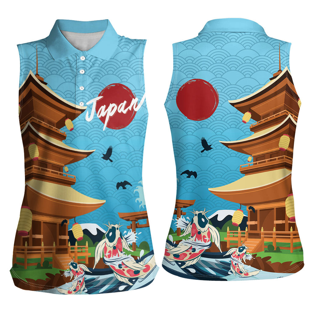 Japan Land Of The Rising Sun Women Sleeveless Polo Shirt Japanese Pagoda Koi Fish