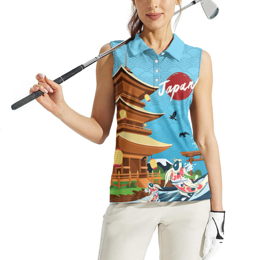 Japan Land Of The Rising Sun Women Sleeveless Polo Shirt Japanese Pagoda Koi Fish