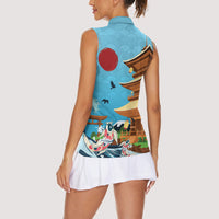Japan Land Of The Rising Sun Women Sleeveless Polo Shirt Japanese Pagoda Koi Fish