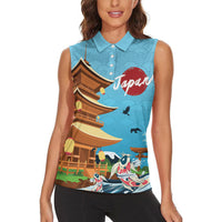 Japan Land Of The Rising Sun Women Sleeveless Polo Shirt Japanese Pagoda Koi Fish