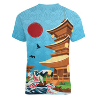 Japan Land Of The Rising Sun Women V-Neck T-Shirt Japanese Pagoda Koi Fish