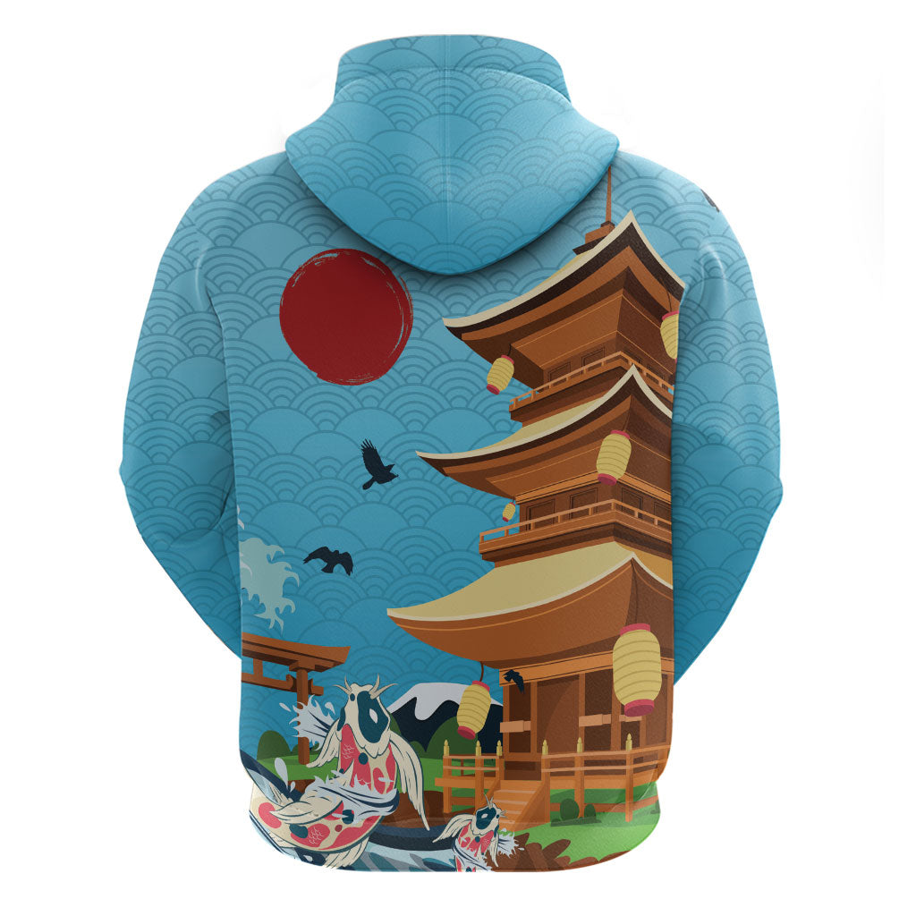 Japan Land Of The Rising Sun Zip Hoodie Japanese Pagoda Koi Fish