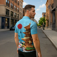 Japan Land Of The Rising Sun Zipper Polo Shirt Japanese Pagoda Koi Fish