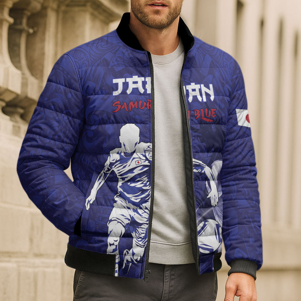 Custom Japan Samurai Blue 2026 Football Bomber Puffer Jacket Go Champion