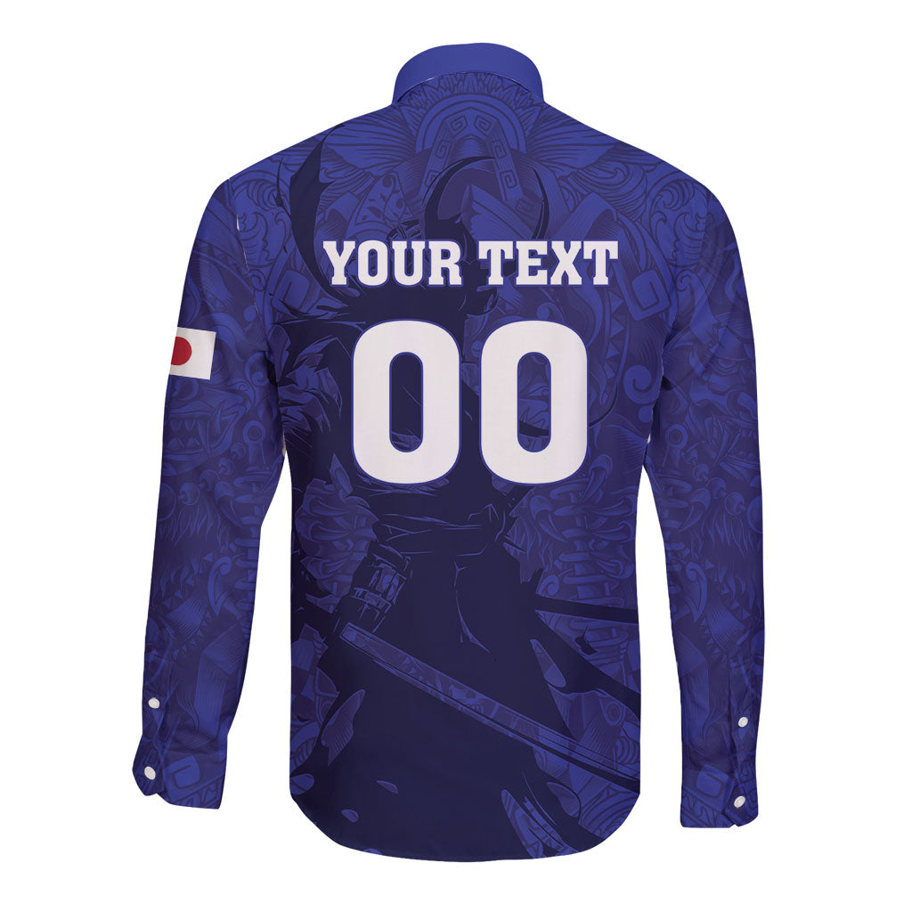 Custom Japan Samurai Blue 2026 Football Long Sleeve Button Shirt Go Champion