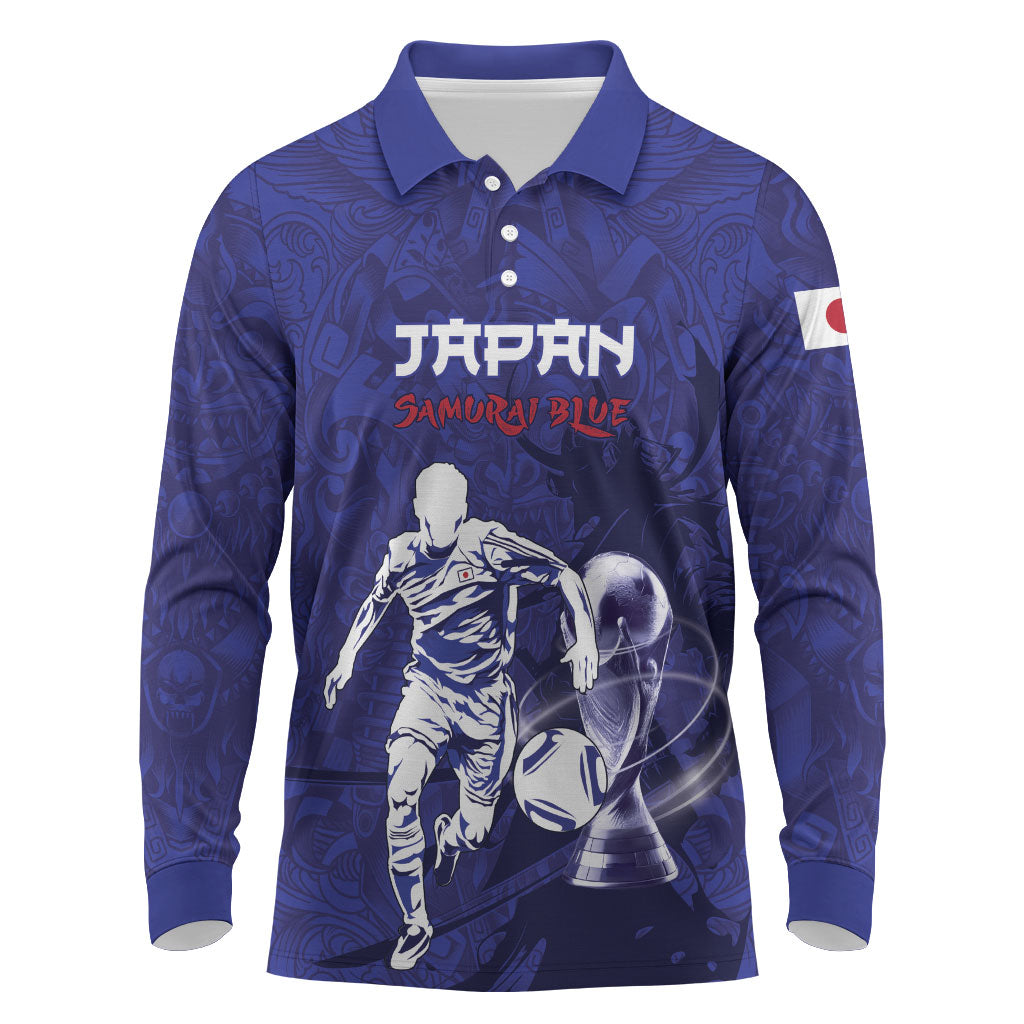 Custom Japan Samurai Blue 2026 Football Long Sleeve Polo Shirt Go Champion