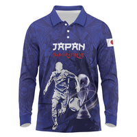 Custom Japan Samurai Blue 2026 Football Long Sleeve Polo Shirt Go Champion