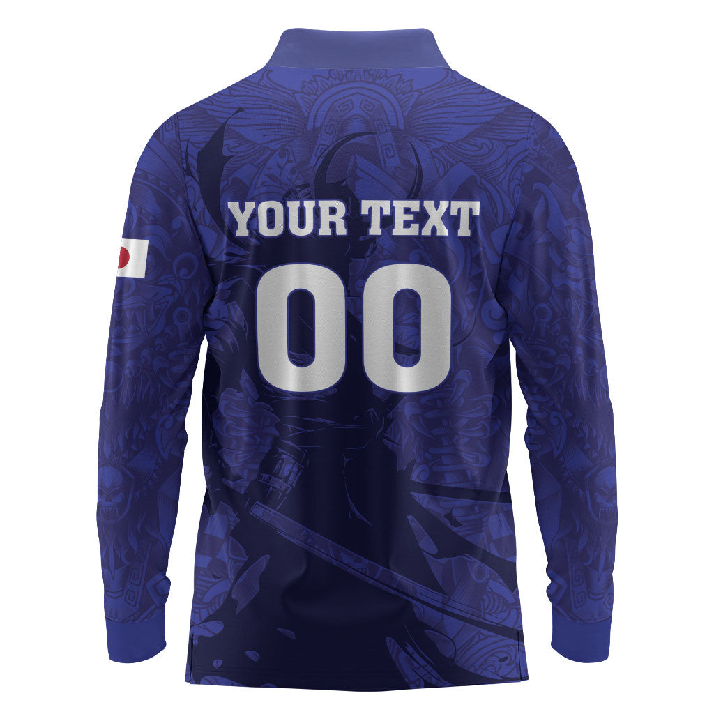 Custom Japan Samurai Blue 2026 Football Long Sleeve Polo Shirt Go Champion