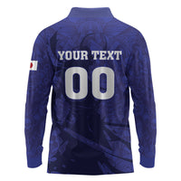 Custom Japan Samurai Blue 2026 Football Long Sleeve Polo Shirt Go Champion