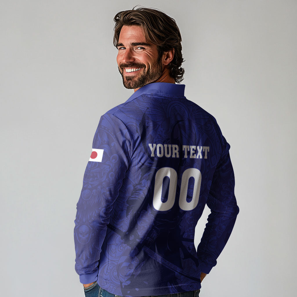Custom Japan Samurai Blue 2026 Football Long Sleeve Polo Shirt Go Champion