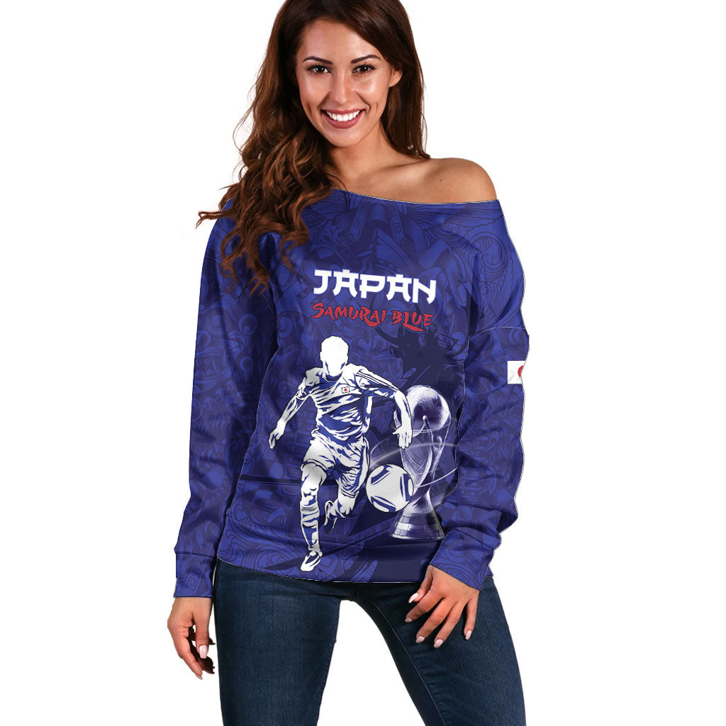 Custom Japan Samurai Blue 2026 Football Off Shoulder Sweater Go Champion