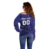 Custom Japan Samurai Blue 2026 Football Off Shoulder Sweater Go Champion
