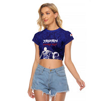Custom Japan Samurai Blue 2026 Football Raglan Cropped T Shirt Go Champion