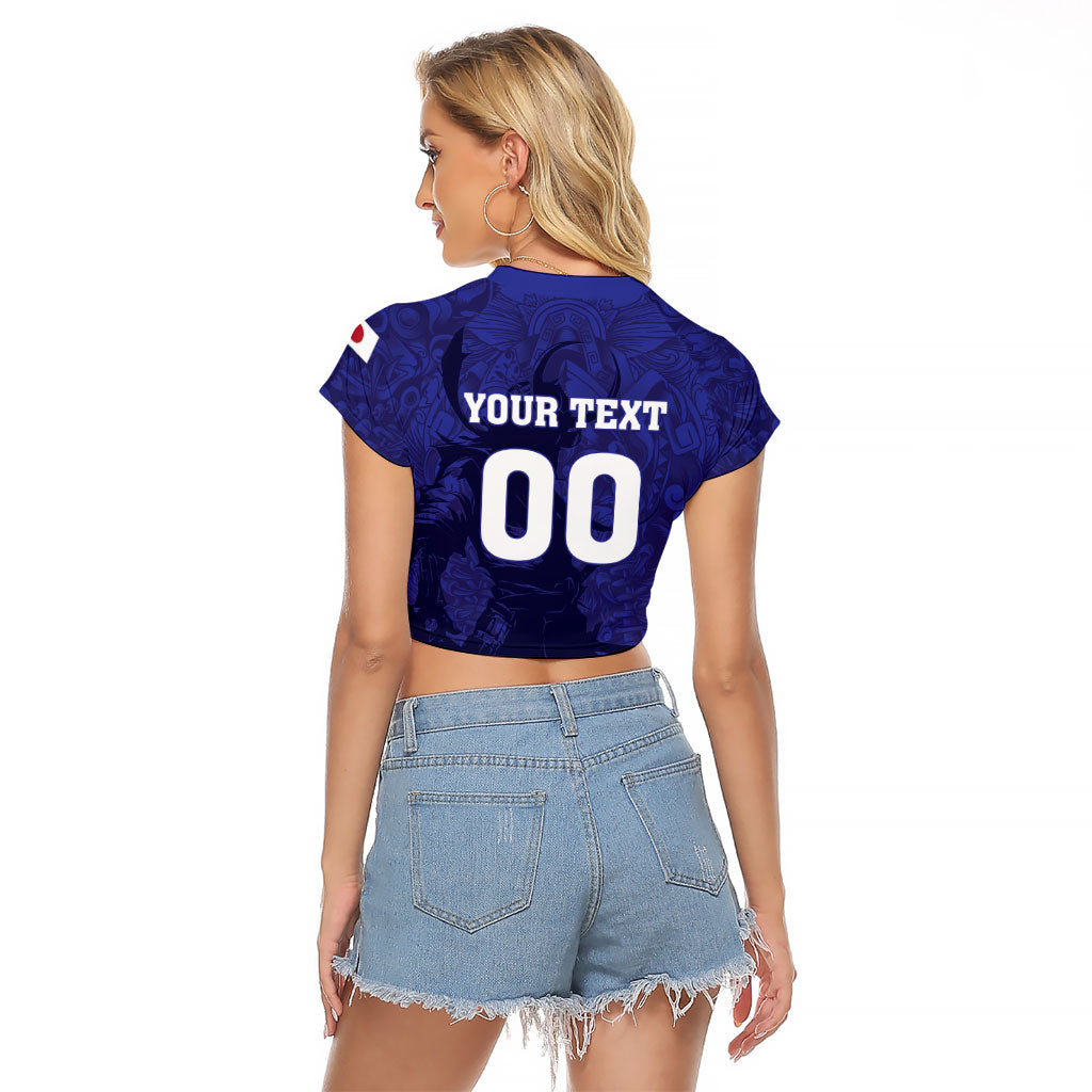 Custom Japan Samurai Blue 2026 Football Raglan Cropped T Shirt Go Champion