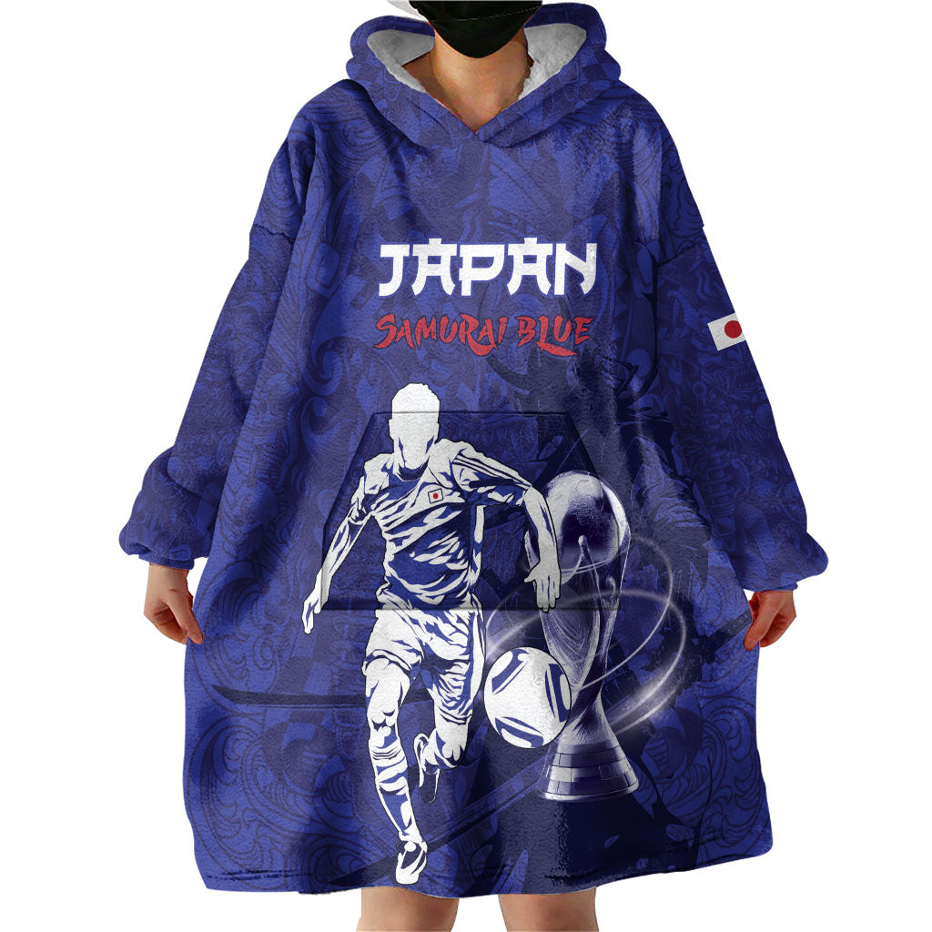 Custom Japan Samurai Blue 2026 Football Wearable Blanket Hoodie Go Champion