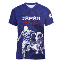 Custom Japan Samurai Blue 2026 Football Women V-Neck T-Shirt Go Champion