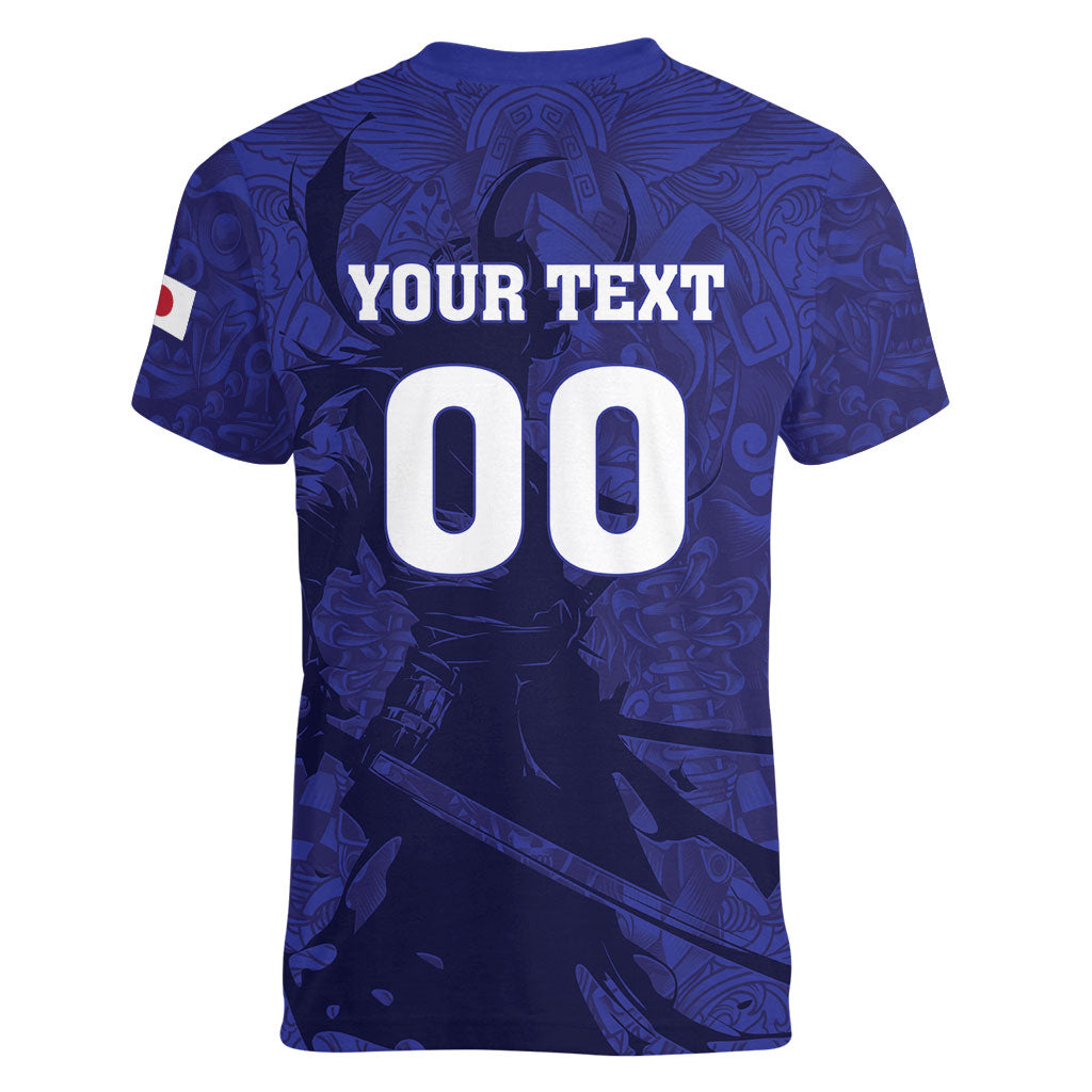 Custom Japan Samurai Blue 2026 Football Women V-Neck T-Shirt Go Champion