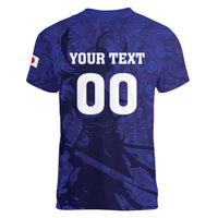 Custom Japan Samurai Blue 2026 Football Women V-Neck T-Shirt Go Champion
