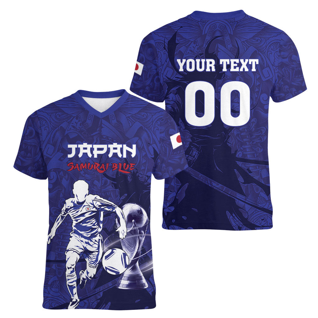 Custom Japan Samurai Blue 2026 Football Women V-Neck T-Shirt Go Champion