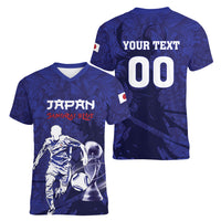 Custom Japan Samurai Blue 2026 Football Women V-Neck T-Shirt Go Champion