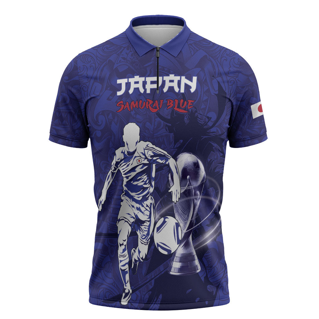 Custom Japan Samurai Blue 2026 Football Zipper Polo Shirt Go Champion