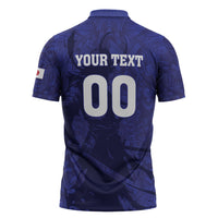 Custom Japan Samurai Blue 2026 Football Zipper Polo Shirt Go Champion