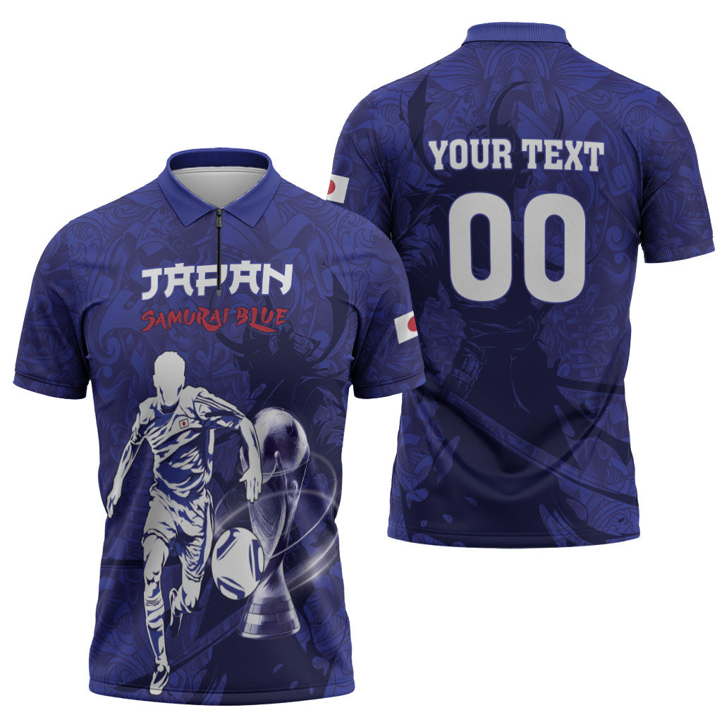Custom Japan Samurai Blue 2026 Football Zipper Polo Shirt Go Champion