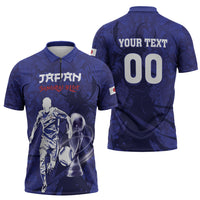 Custom Japan Samurai Blue 2026 Football Zipper Polo Shirt Go Champion